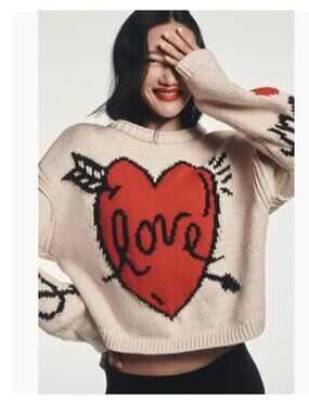 Maeve Lovestruck Long-Sleeve Crew-Neck Sweater XS Oversized
